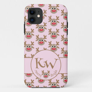Weihnachtsmonogramm Rosa Niedliches Rentiermuster Case-Mate iPhone Hülle