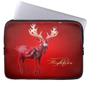 Weihnachtsmonogramm Roter Rentier Winterfeiertage Laptopschutzhülle