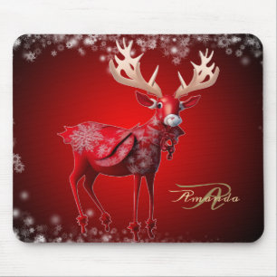 Weihnachtsmonogramm Roter Rentier Winterfeiertage Mousepad