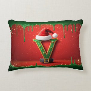 Weihnachtsmonogramm Santa Hut V für Familient Gesc Dekokissen