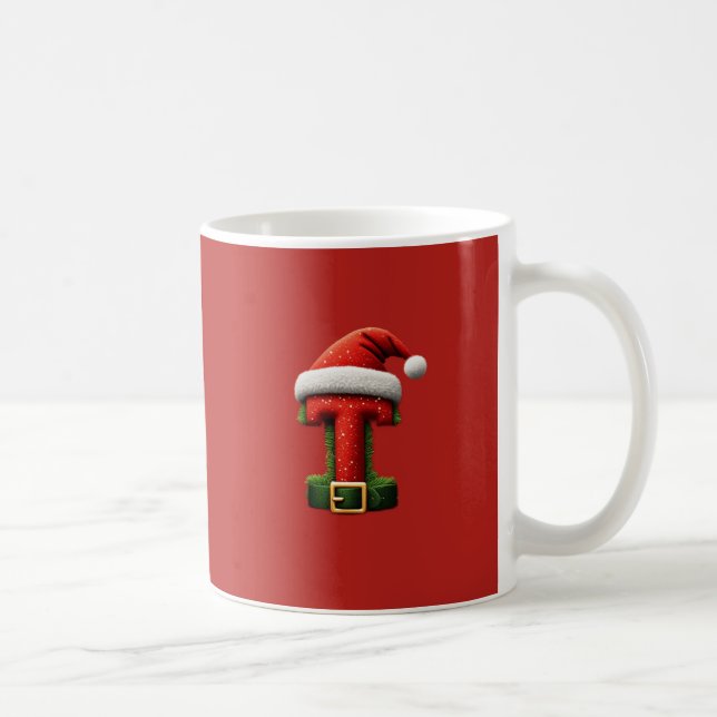 Weihnachtsmonogramm T mit Weihnachtsmannhut als fe Kaffeetasse (Rechts)