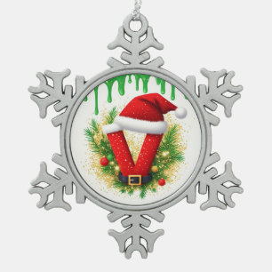 Weihnachtsmonogramm V für Feiertagsnamen Schneeflocken Zinn-Ornament