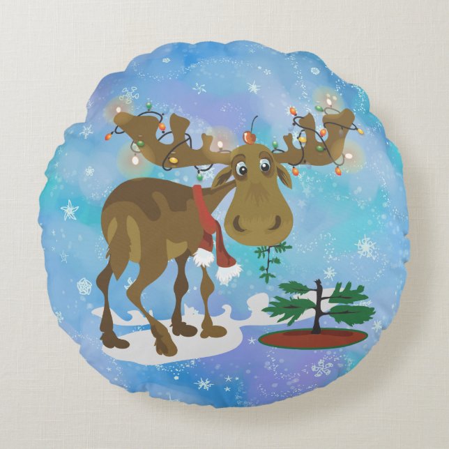 Weihnachtsmoose Rundes Kissen (Vorderseite)