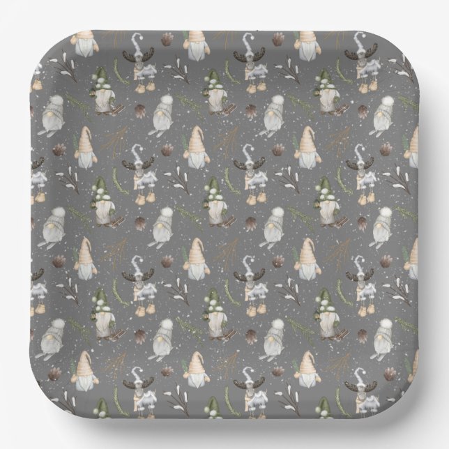 Weihnachtsmoose und Gnomes Pappteller (Vorderseite)