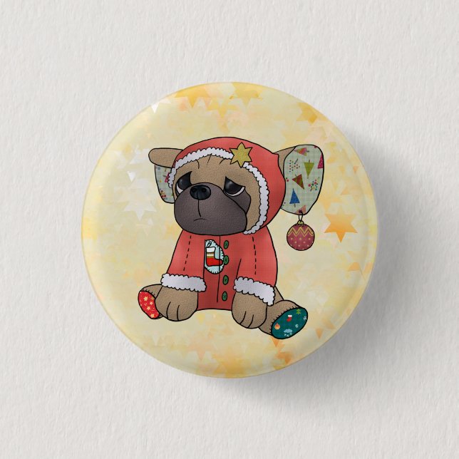 Weihnachtsmops Button (Vorderseite)