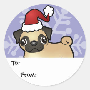 WeihnachtsMops-Geschenk-Umbauten Runder Aufkleber