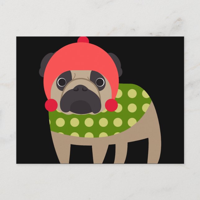 WeihnachtsMops-Hund Feiertagspostkarte (Vorderseite)