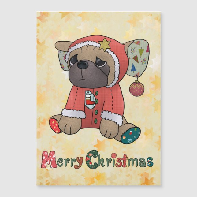 Weihnachtsmops Magnetkarte (Vorderseite)