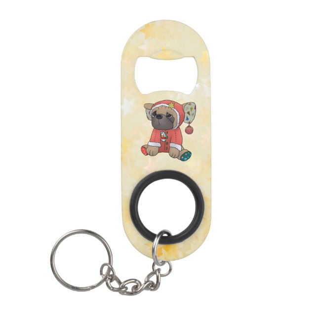 Weihnachtsmops Mini Flaschenöffner (Vorderseite)