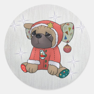 Weihnachtsmops Runder Aufkleber