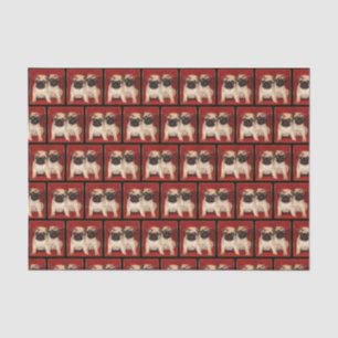 WeihnachtsMops verfolgt Seidenpapier