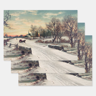 Weihnachtsmorgen, feine Kunstmalerei, Geschenkpapier Set