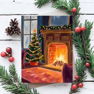 Weihnachtsmorgen Kamin Feiertagspostkarte
