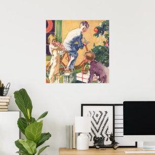 Weihnachtsmorgen, Kinder mit Geschenken Poster