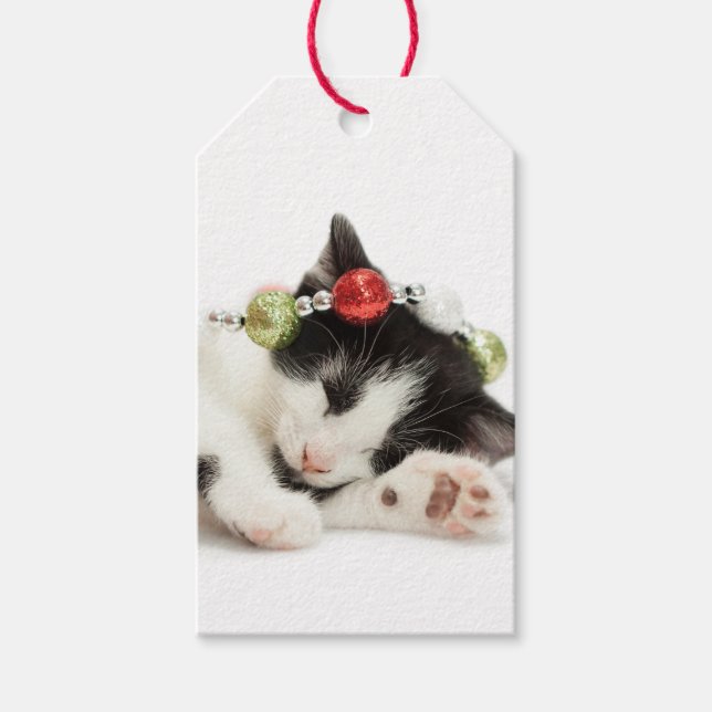 Weihnachtsmorgen Kitten Geschenkanhänger (Vorderseite)
