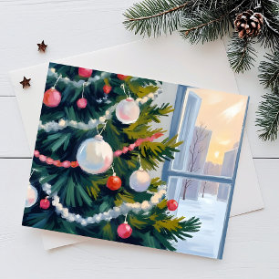 Weihnachtsmorgen Wasserfarben Baumschmuck Feiertagspostkarte