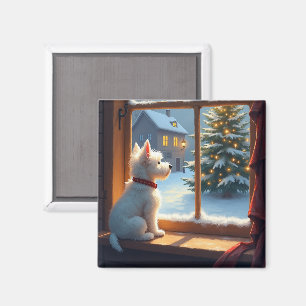 Weihnachtsmorgenansicht eines West Highland White Magnet