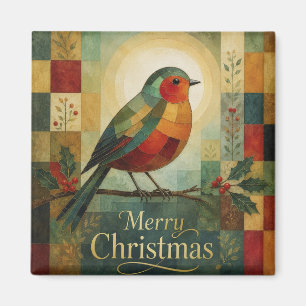 Weihnachtsmosaik Rotkehlchen Vogel Stechpalmenbeer Magnet
