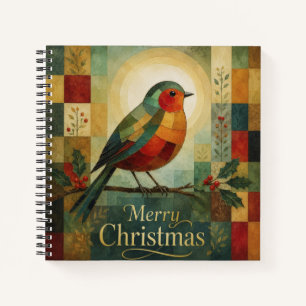 Weihnachtsmosaik Rotkehlchen Vogel Stechpalmenbeer Notizbuch