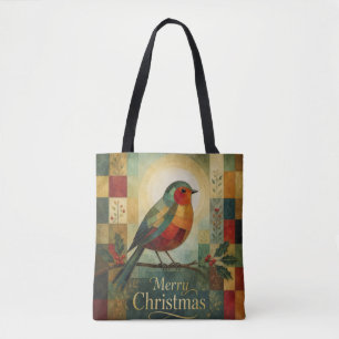 Weihnachtsmosaik Rotkehlchen Vogel Stechpalmenbeer Tasche