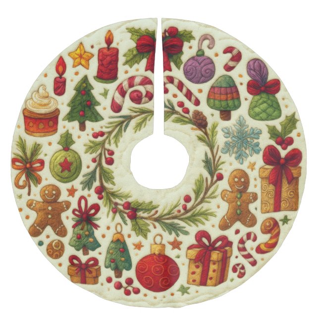 Weihnachtsmotifs aus gequiltem Look Polyester Weihnachtsbaumdecke (Vorderseite)