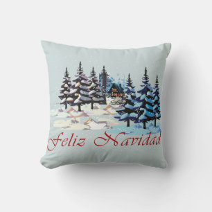 Weihnachtsmotiv, Hütte im Wald, Kissen werfen