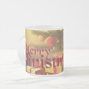 Weihnachtsmotiv mit Geschenken unter dem Weihnacht Mattglastasse