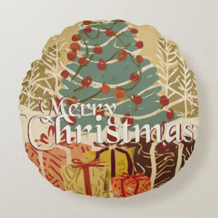 Weihnachtsmotiv mit Geschenken unter dem Weihnacht Rundes Kissen