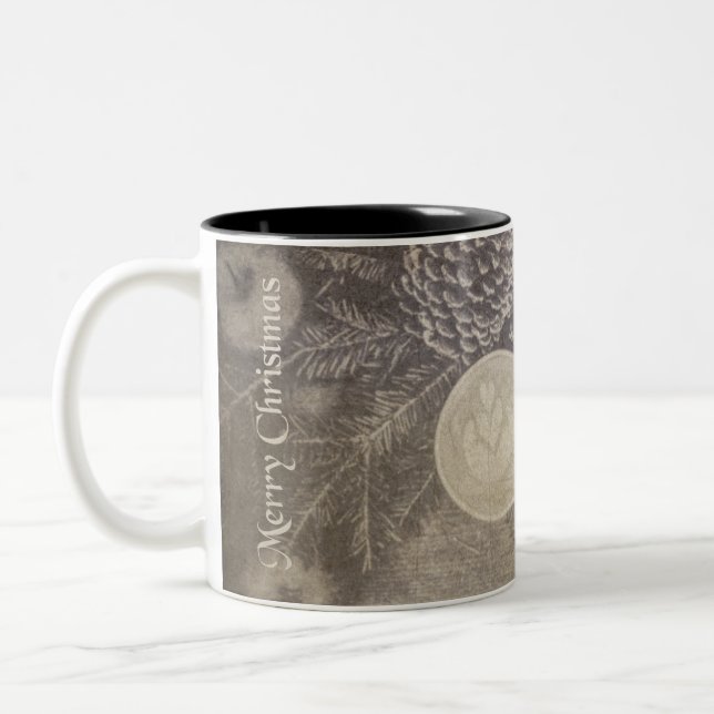 Weihnachtsmotiv mit Keksen und Kaffee Zweifarbige Tasse (Links)