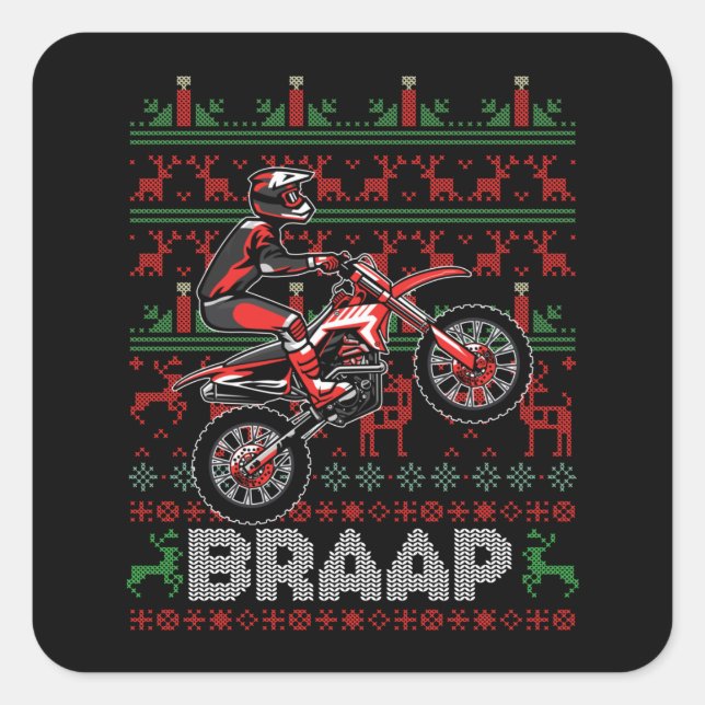 Weihnachtsmotorrad Motocross Braap Dirt Bike Quadratischer Aufkleber (Vorderseite)