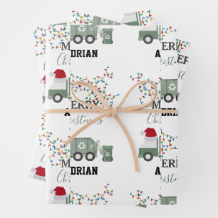 Weihnachtsmüllwagen mit individuellem Namen Geschenkpapier Set
