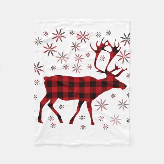 Weihnachtsmuschel, Hirsche, Elch, Karibu, rote Pfl Fleecedecke (Vorderseite)