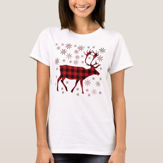 Weihnachtsmuschel, Hirsche, Elch, Karibu, rote Pfl T-Shirt (Vorderseite)
