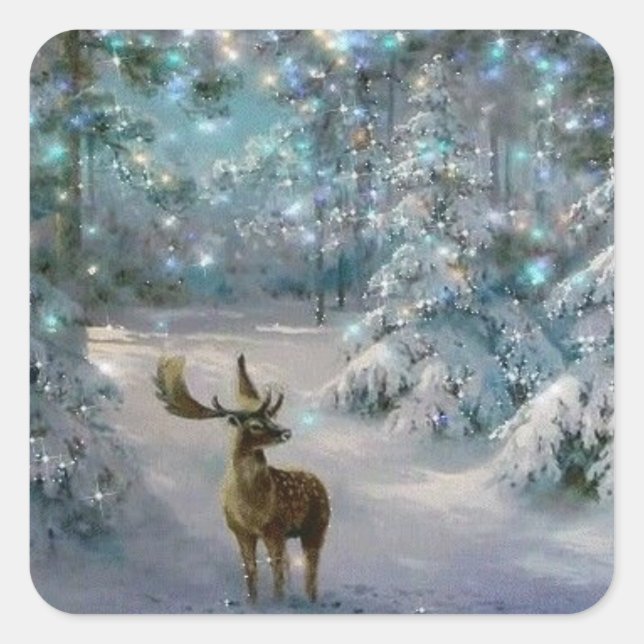 Weihnachtsmuschel im Schnee Quadratischer Aufkleber (Vorderseite)
