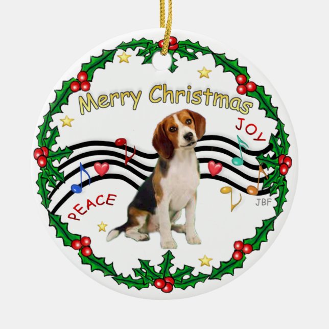 Weihnachtsmusik 1 - Beagle 1 Keramikornament (Vorne)