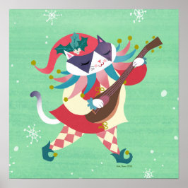 Weihnachtsmusik Elf Cat Art Print Poster