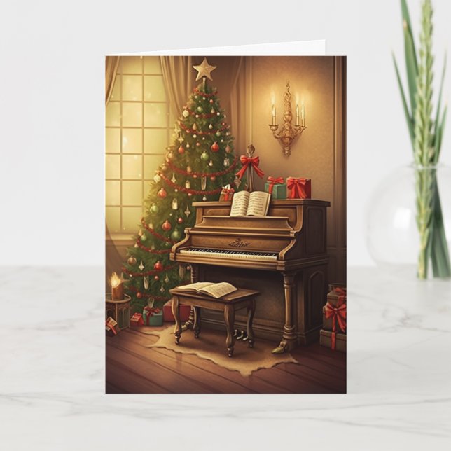 Weihnachtsmusik Grand Piano Malerei Feiertagskarte (Vorderseite)