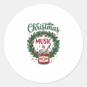 Weihnachtsmusik ist Marmeladenglas Kiefern-Kranz K Runder Aufkleber