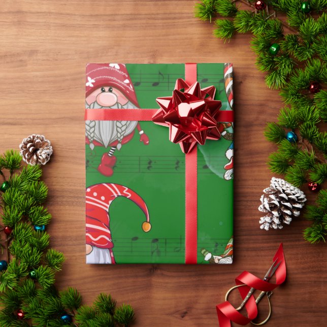 Weihnachtsmusik mit Niedlichen Gnomen Geschenkpapier (Feiertagsgeschenk)