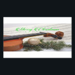Weihnachtsmusik Rechteckiger Aufkleber<br><div class="desc">Violine Weihnachtsdesign - Frohe Weihnachten!</div>