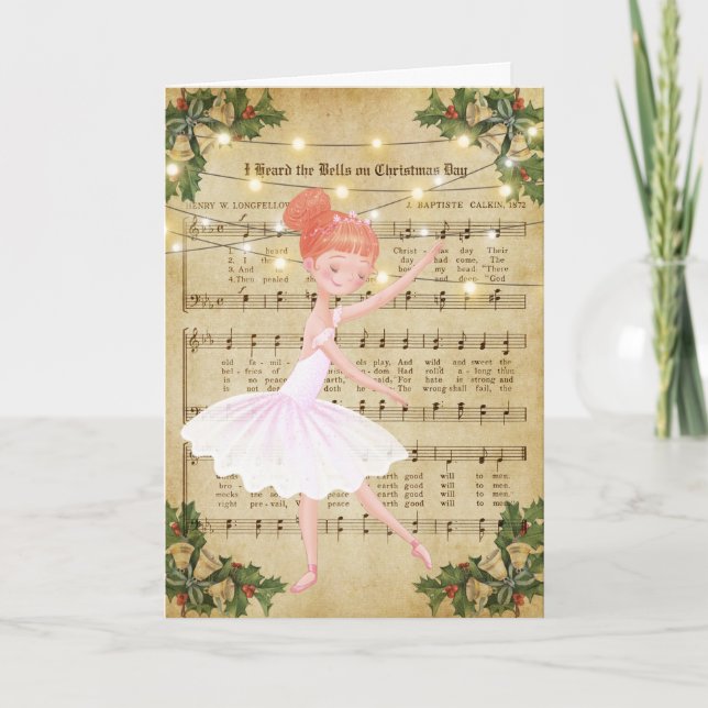 Weihnachtsmusik und Ballerina Feiertagskarte (Vorderseite)