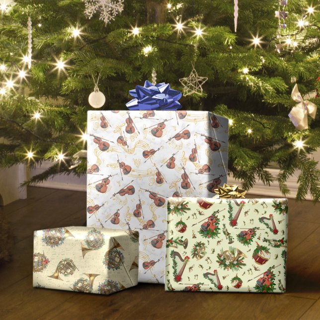 Weihnachtsmusikinstrumente Geige Französisches Hor Geschenkpapier Set (Von Creator hochgeladen)