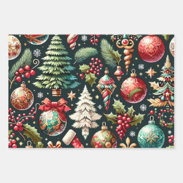 Weihnachtsmuster 9 Flachblatt Set von 3 Geschenkpapier Set