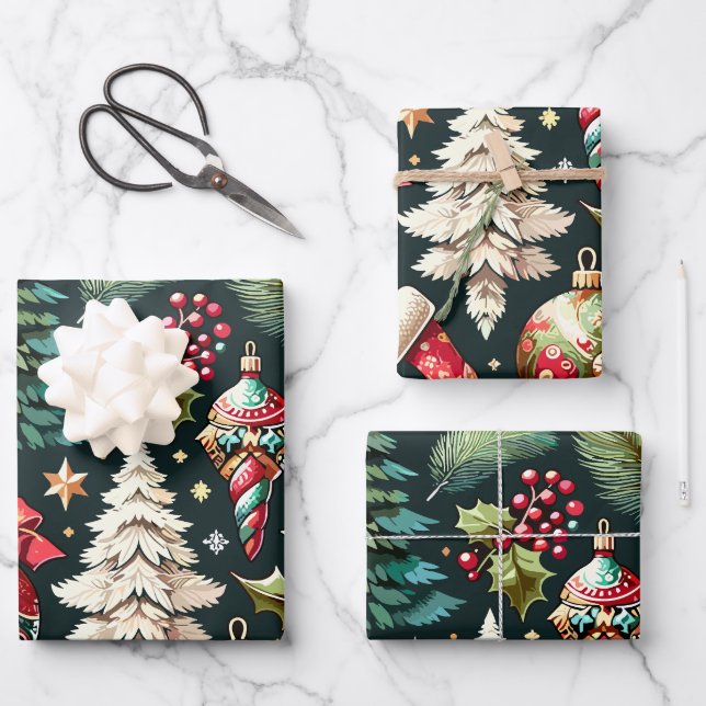Weihnachtsmuster 9 Flachblatt Set von 3 Geschenkpapier Set (Vorderseite)