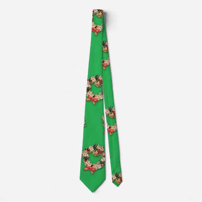 Weihnachtsmuster, Blumenreste auf Grün Krawatte (Vorderseite)
