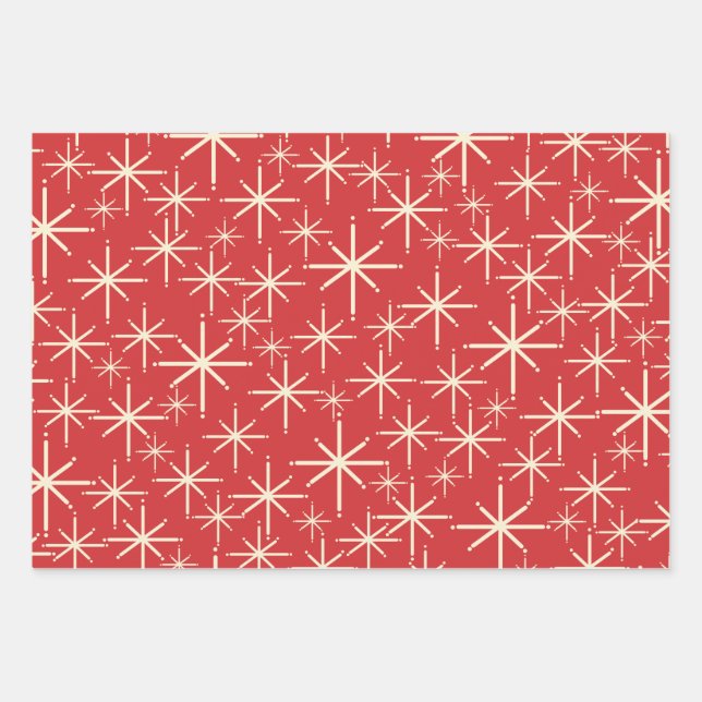 Weihnachtsmuster der 1950er Jahre in Retro Red Gre Geschenkpapier Set (Vorderseite)