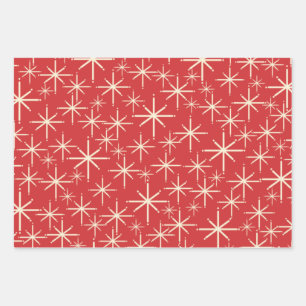 Weihnachtsmuster der 50er Jahre in Retro Red Green Geschenkpapier Set