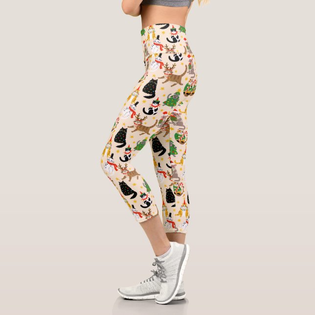 Weihnachtsmuster der Katzen Capri Leggings (Links)