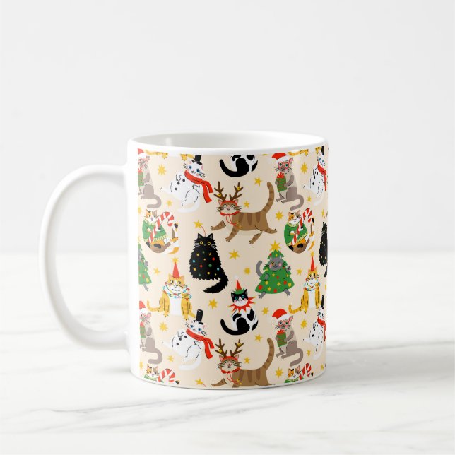 Weihnachtsmuster der Katzen Kaffeetasse (Links)