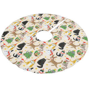 Weihnachtsmuster der Katzen Polyester Weihnachtsbaumdecke